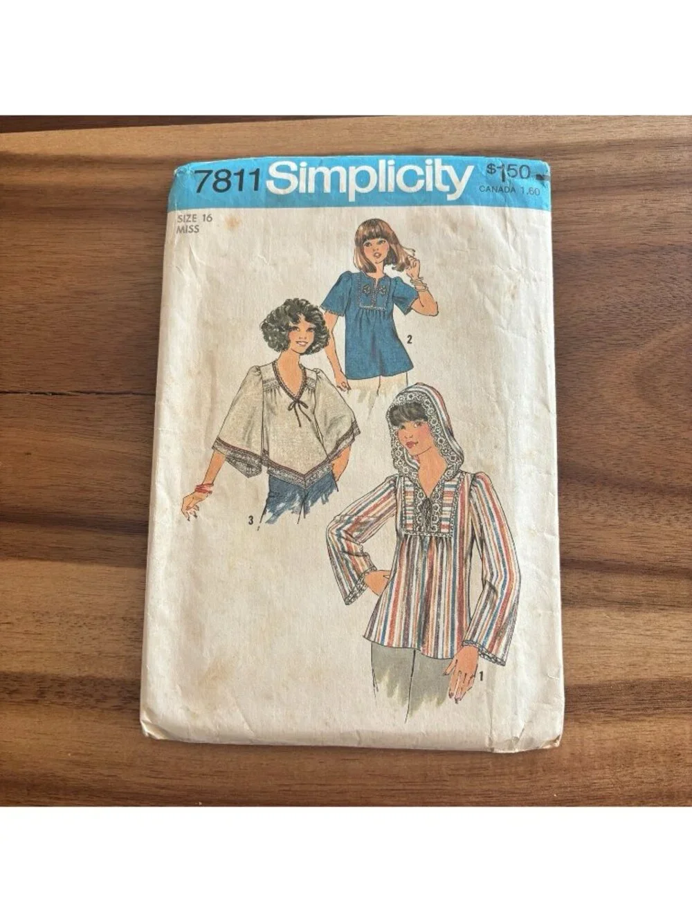Vintage Sewing Simplicity 7811 Size 16 Pullover Top Pattern 1970s Miss Women’s
